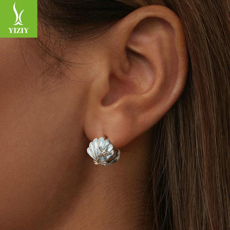 Blue Starfish Shell Ear Buckle Women, Romantic And Elegant Design S925 Sterling Silver Earrings Earrings