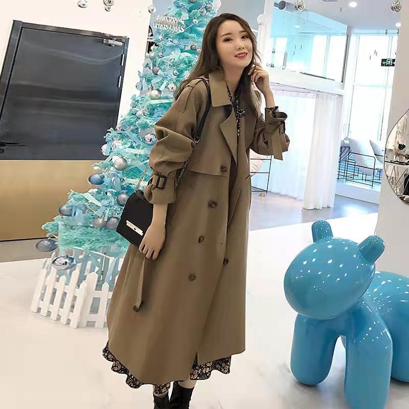 Fashion Windbreakers Double Breasted Long Trench Coats Casual with Belt Korean Jackets Loose Women