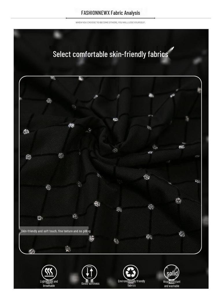 Chic Mesh Long Sleeve Top with Nail Beads & Diamond Accents - Stylish, Slim, and Breathable Women's Autumn Shirt