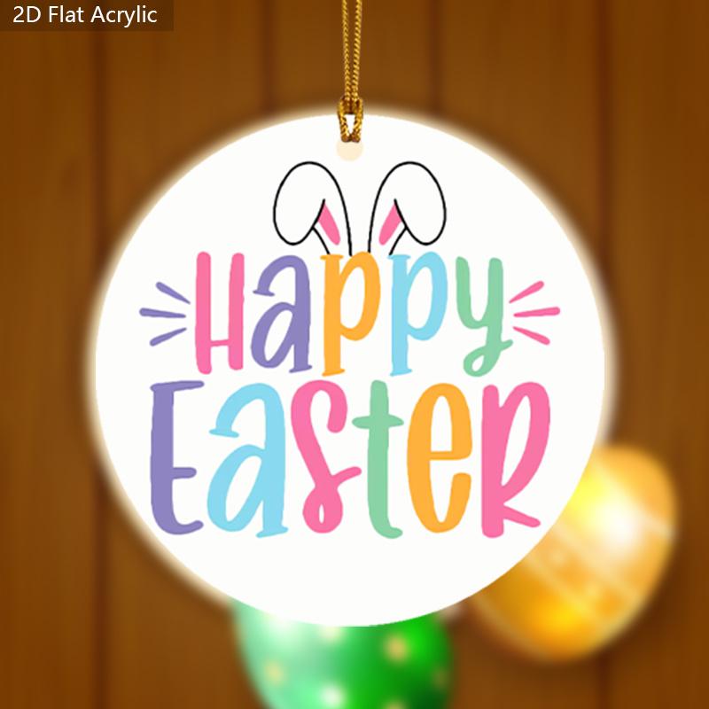 2D Flat Happy Easter Bunny Round Acrylic Decorative Sign, Bunny Design, Suitable for Wall Decoration, Porch, Room, Villa, Accents Home, Hallway, or Wo