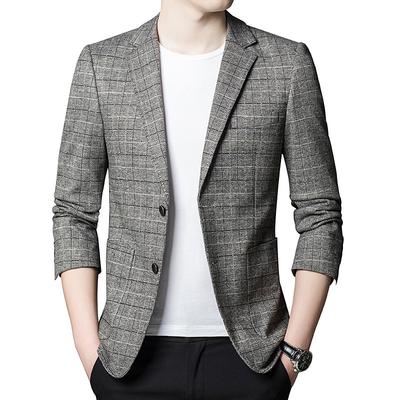 Plaid Suit Men's Autumn and Winter New Korean Version Stretch Men's Casual Small Suit Men's Slim Suit