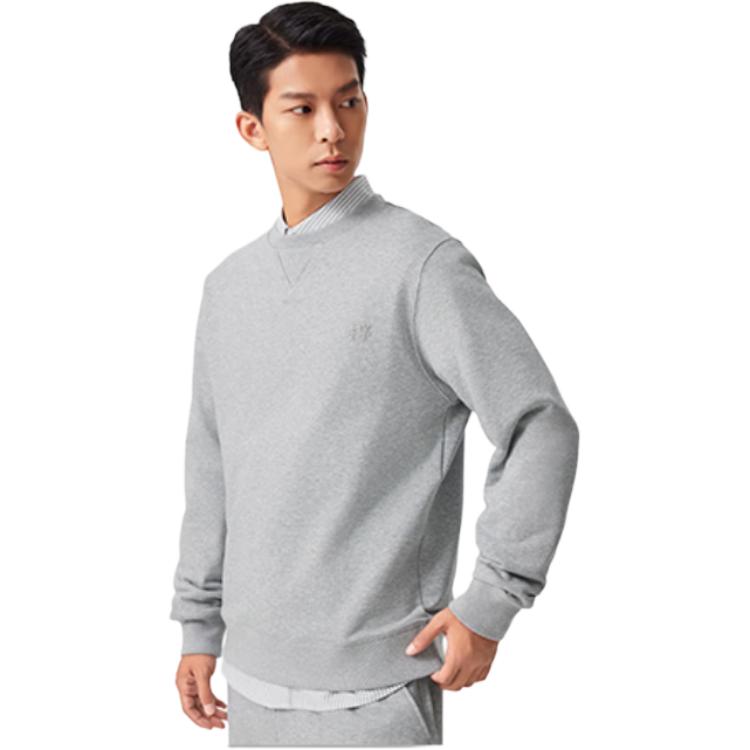 Li Ning China Color Series Solid Color Round Neck Pullover Casual Long Sleeve Sweatshirt Men sweatshirt Flower-Gray AWDU657-15