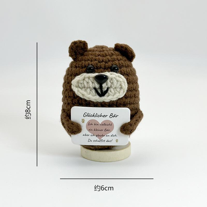 Funny Crochet Emotional Support Bear Doll With Card Desktop Ornament Handmade Knitted Pig Dolls Christmas Gifts Home Decoration