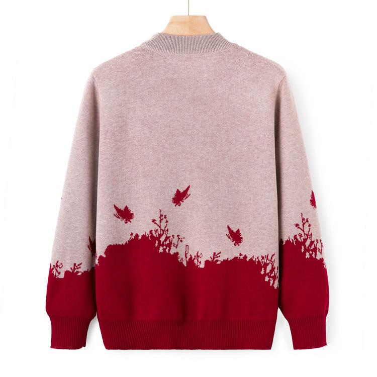 Middle-aged and Elderly Mothers Wear Autumn and Winter Sweater Half Turtleneck Top 60 Years Old 70 Grandma Autumn Thin Sweater Base Shirt