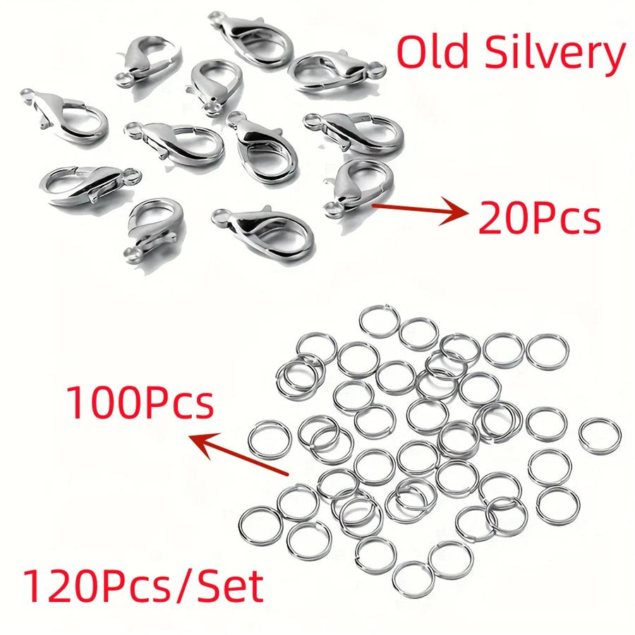 120Pcs/Set Lobster Clasp Jump Rings For Bracelet Necklace Chains DIY Jewelry Making Findings Supplies