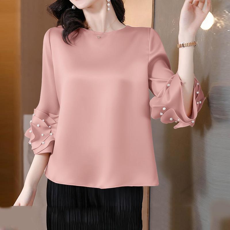 

ZANZEA Женская повседневная блузка с круглым вырезом и рукавом 3/4 2XL розовый