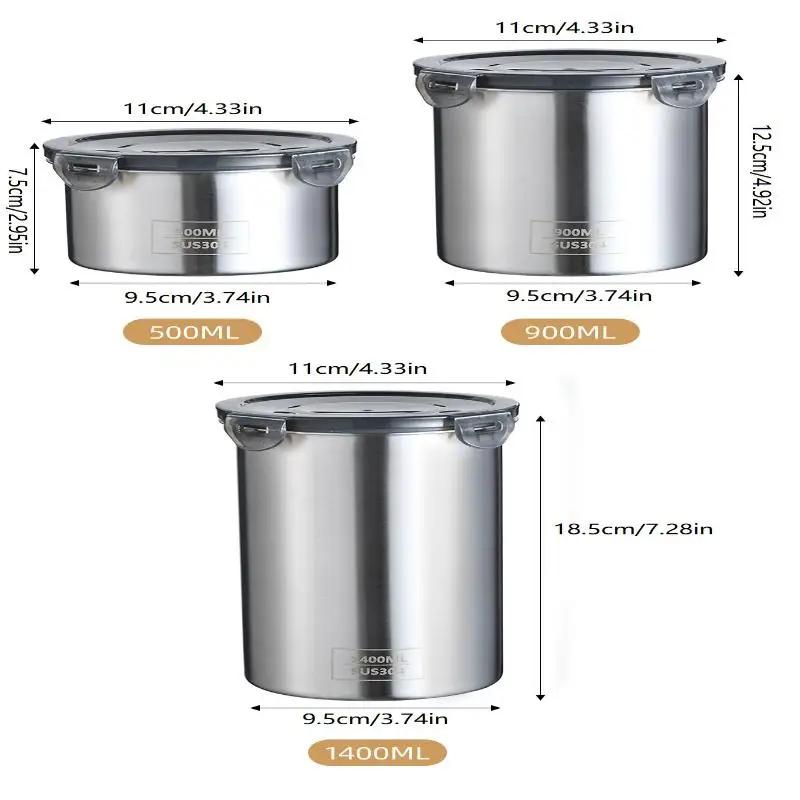Storage Jars 500/900/1400ml Stainless Steel Sealed Container Jar Kitchen Barrel Organizer For Fresh Grain Vegetable Coffee