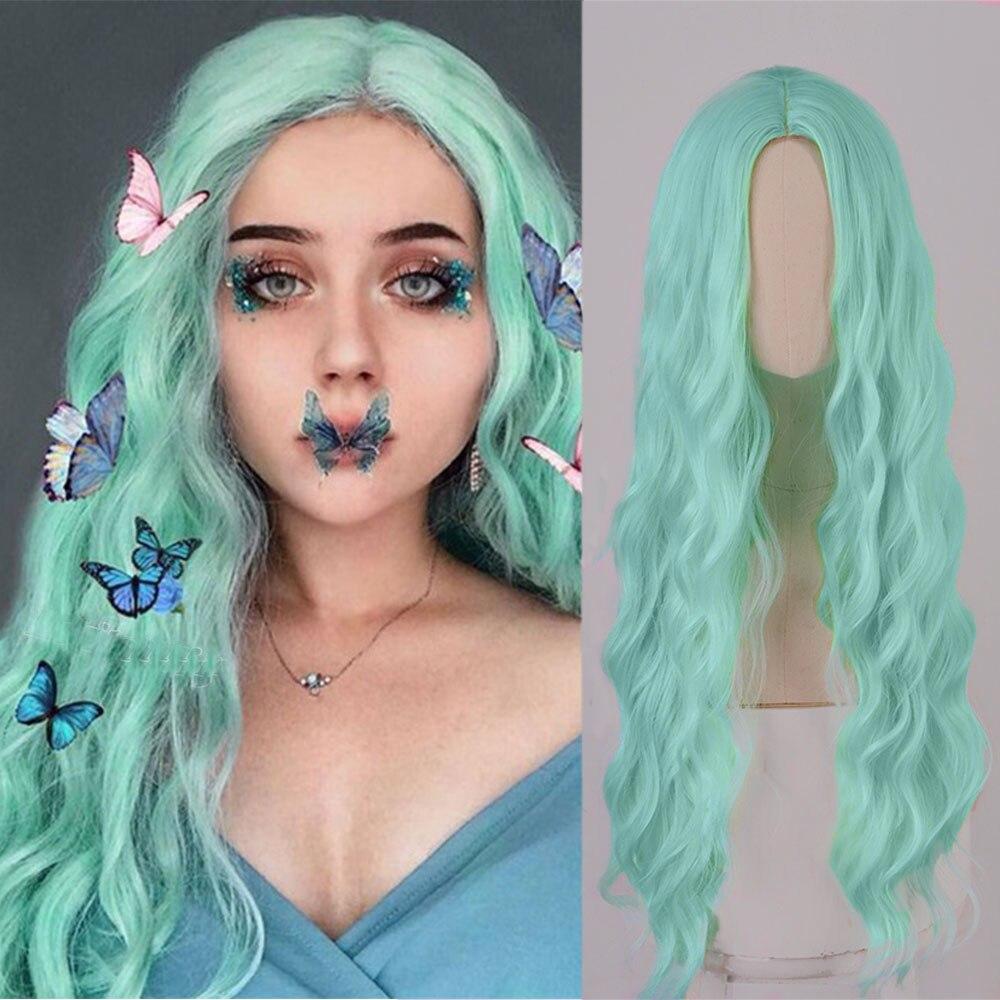 MISSQUEEN Modische lange gewellte Perücke für Damen ohne Pony, synthetische Faser, lange natürliche Welle, Rotwein-Perücke für den Alltag