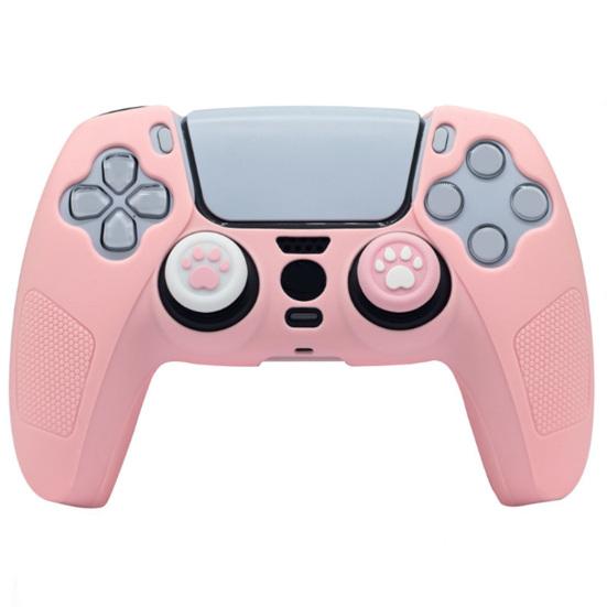 

1 комплект чехол для игровой консоли противоударный удобный захват пыленепроницаемый мягкий милый кошачья лапка защитный противоударный с гладким краем чехол для контроллера для PS5 розовый