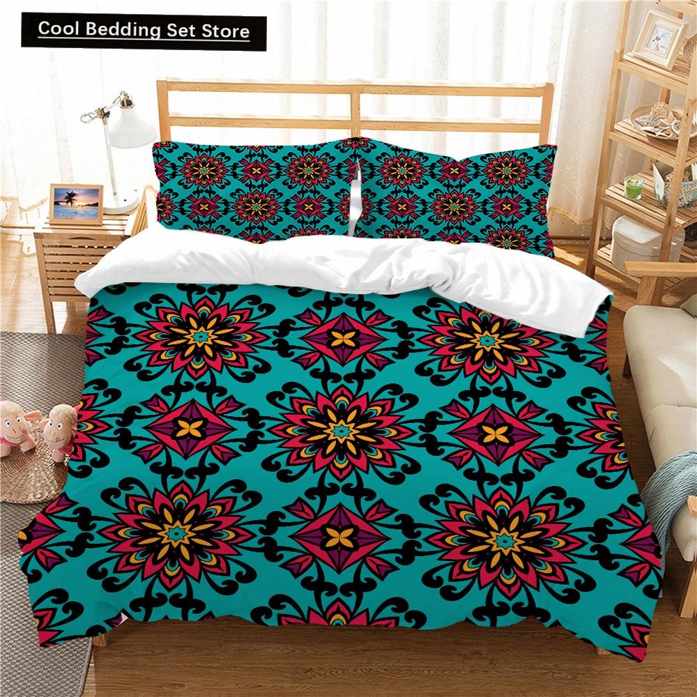 Bohemian Floral King Queen Duvet Cover Boho Mandala Cashew Flowers Bedding Set Exotic Tribe Style 2/3pcs Polyester Quilt Cover
