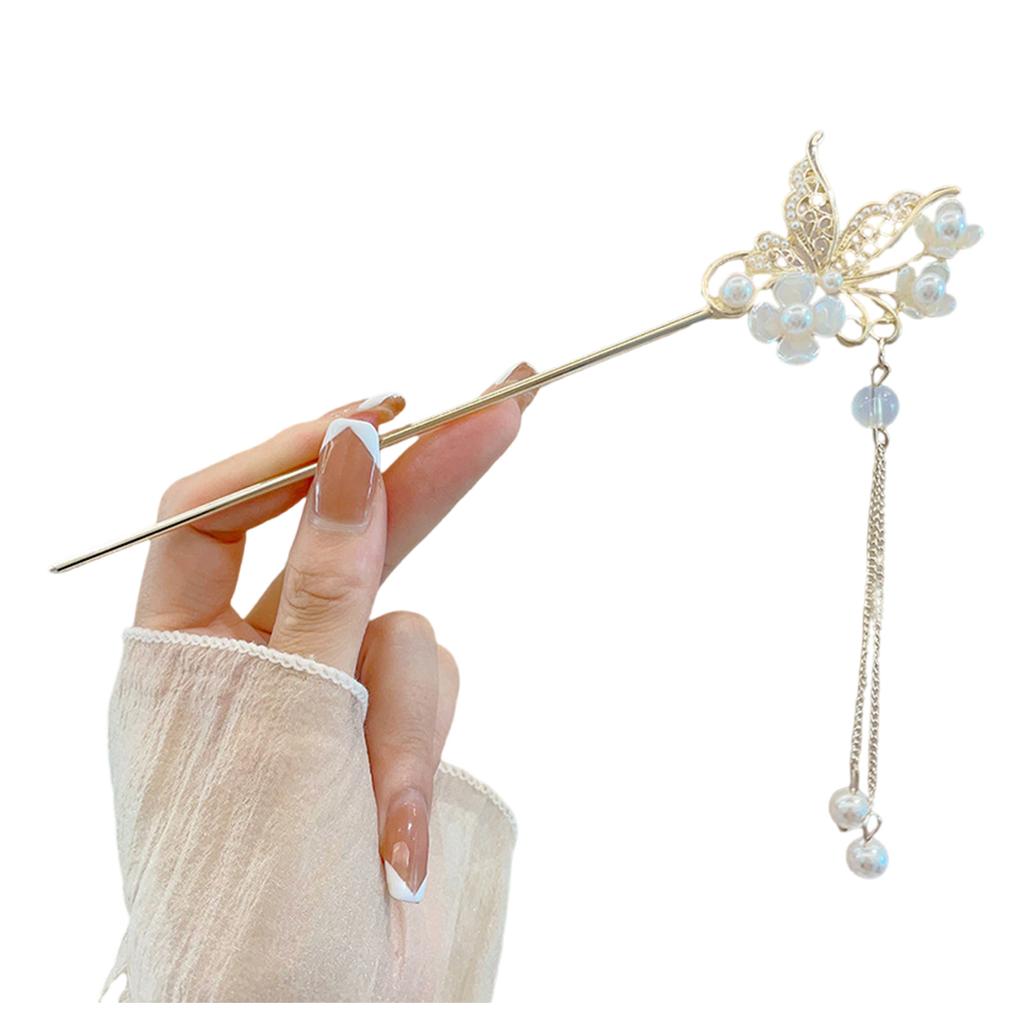 Ancient Style Metal Hair Stick For Women Elegant Hairpin For Wedding Party And Daily Use With Flower and Tassels Decors