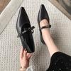 Fashion French Single Shoes Women 2025 Europe Station New Metal Bow Flat Block Heel Comfortable Pointed Toe Shoes