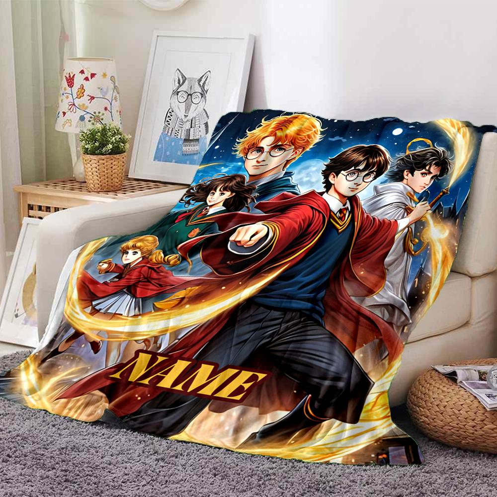 Custom Name "Magic School Adventure" blanket for Couch & Bed, Plush Cozy Fuzzy Blanket Super Soft & Warm Blankets for Fall and Winter. 090885