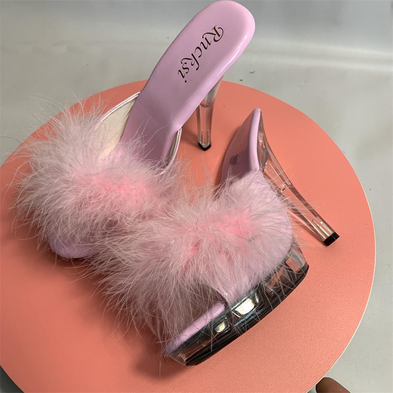 Sandale de damă cu toc înalt pantofi de cristal papuci sexy pantofi de dans la modă transparenți 13 cm toc 3 cm platformă YKC