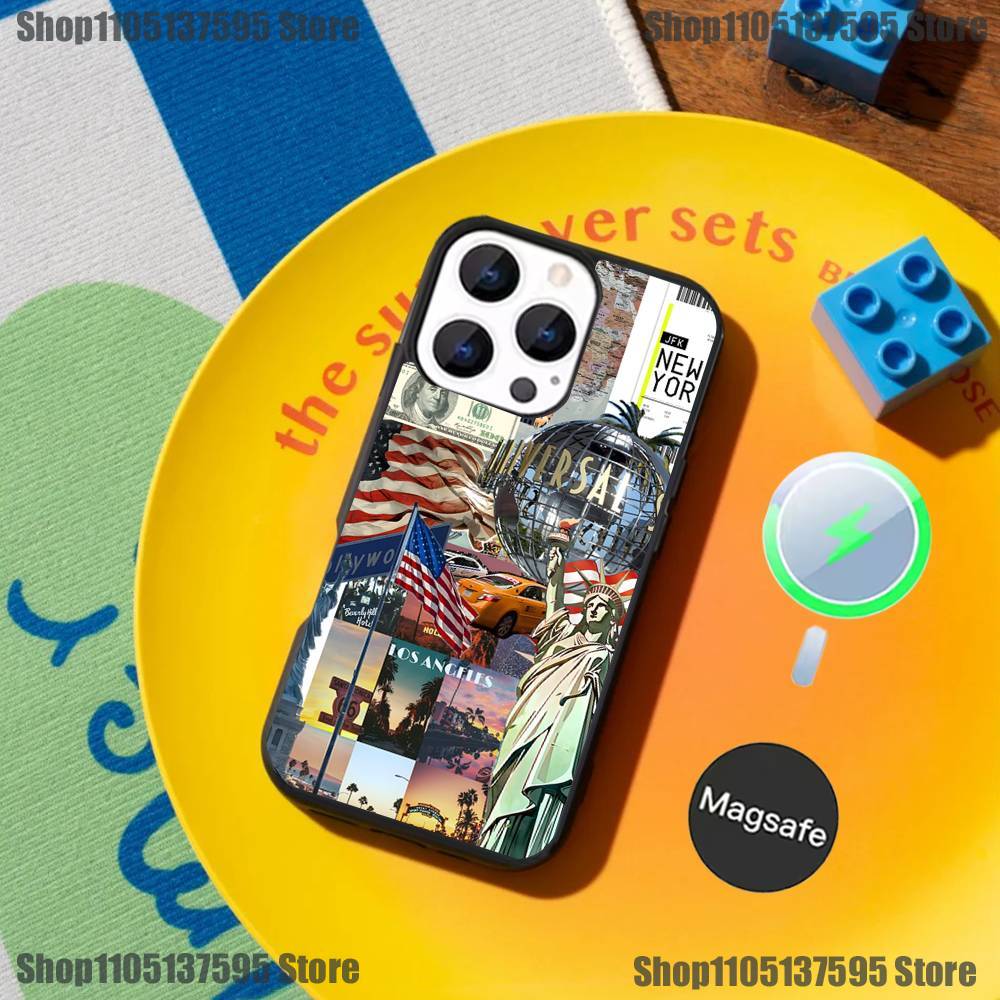 Flag American USA Phone Case For iPhone 17,16,15,14,13,12,11,Pro,Max,Plus,Mini,SE4,E Magnetic Magsafe Wireless Charging