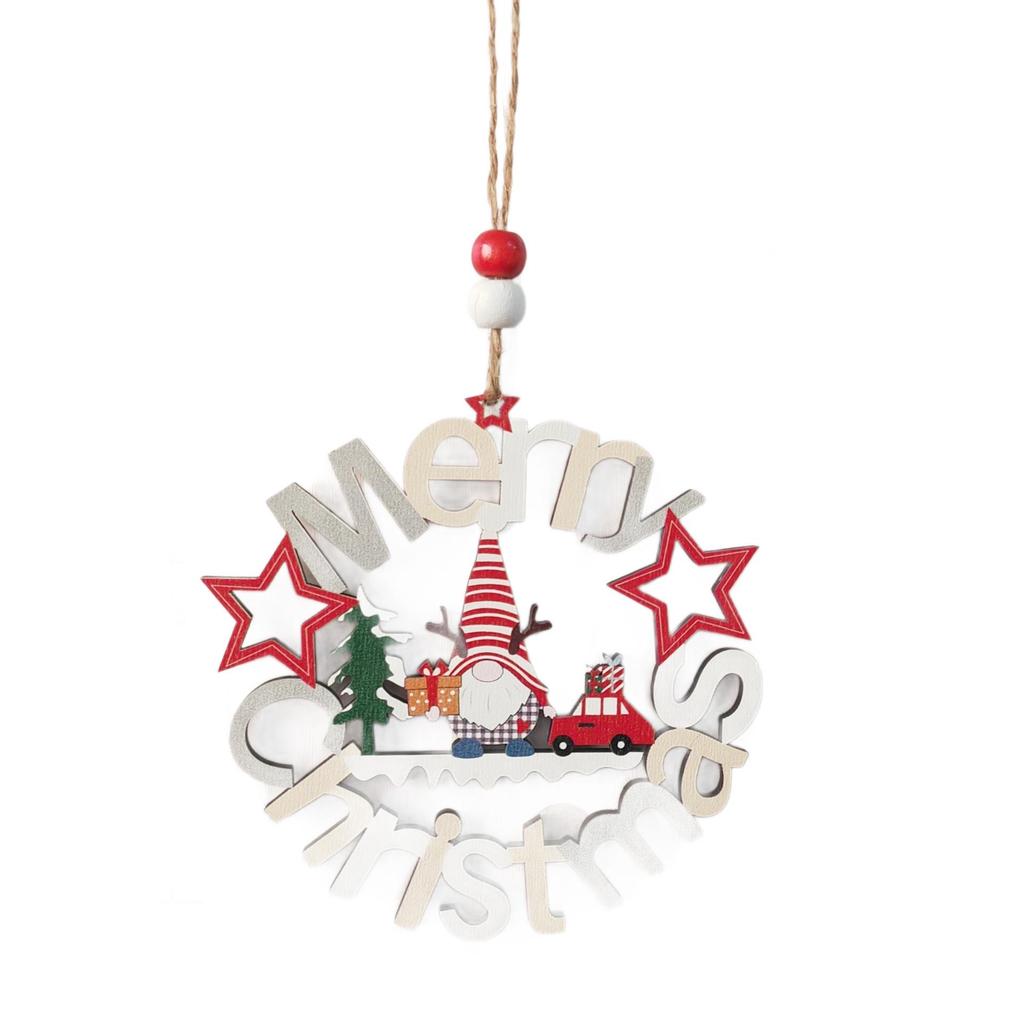 Christmas Tree Wooden Hanging Ornament with Santa Claus - Cross-border Holiday Atmosphere Décor