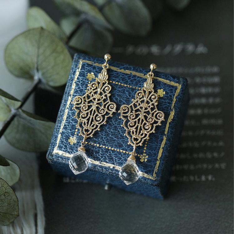 

Позолоченные серьги-капли из стерлингового серебра S925 с кружевной отделкой: Ретро французский дизайн для женщин 925 Silver