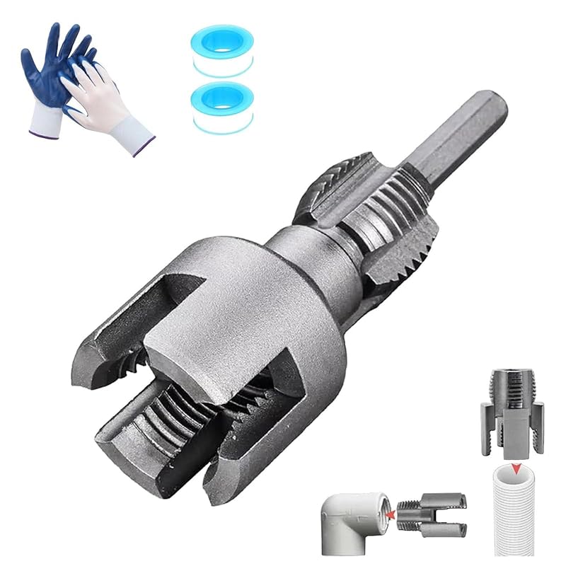 Integrated Internal & External Pipe Threading Tool, Pipe Thread Cutting Tool, PVC Rethreading  for Water Pipes, with Various Die Sizes,1/2", 3/4"