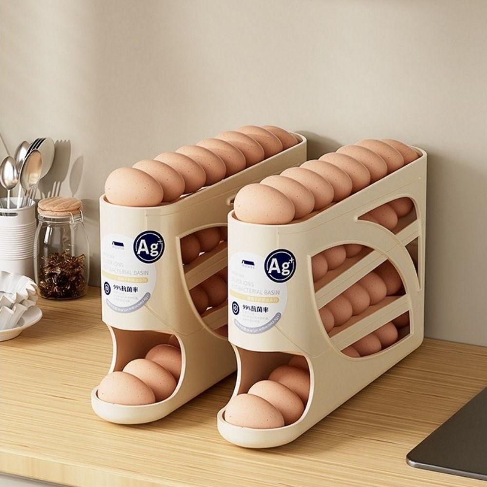 Fresh-Keeping 4-Tier Automatic Rolling Egg Rack Anti-Drop Fridge Egg Dispenser  for Kitchen