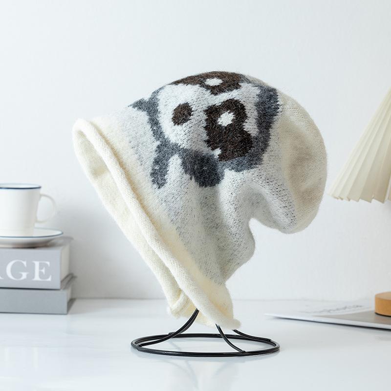 Cartoon headscarf dog knitted hat female autumn and winter curling face small headgear student versatile pile hat