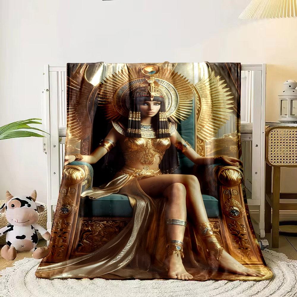 Egyptian Goddess Golden Winged Throne Bedroom Blanket for Livingroom Couch Lunch Break Soft Throw for Friend's Festival Gift