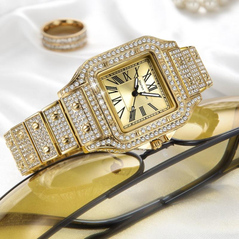Square Luxury Watches For Women Hip Hop Diamond Golden Casual Alloy Band Simple Quartz Watch Relogios Feminino Fashion