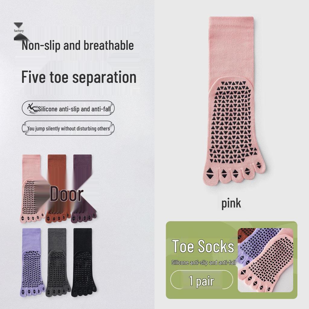 Women's Non-slip Five-finger Yoga Socks - Mid-calf, Long, Professional for Autumn/Winter Pilates and Indoor Sports Fitness