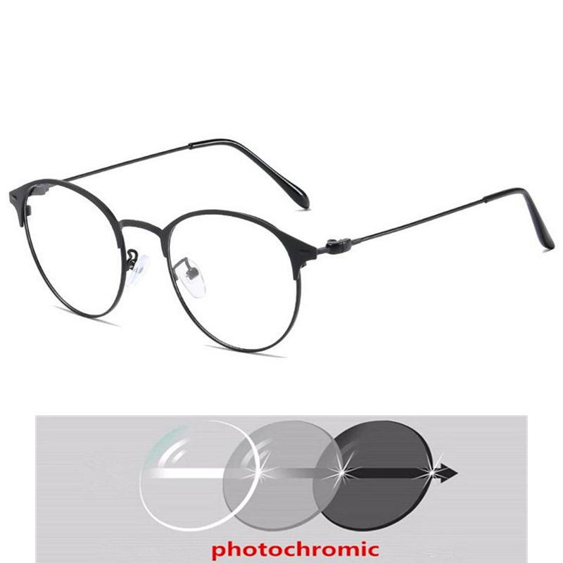 Metal Oval Myopia Light-sensitive Prescription Eyeglasses Women Men Retro Computer Optical Spectacles Diopter 0 -0.5 -0.75 To -6.0