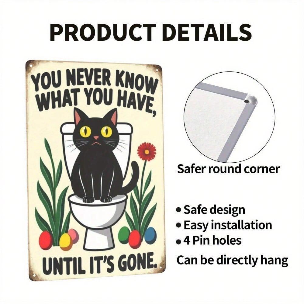 Funny Black Cat Toilet Tin Metal Wall Art Home Decor Bathroom Living Room Kitchen