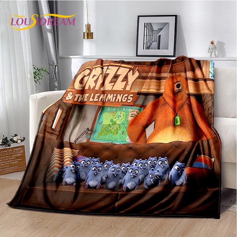 

Cartoon 3D Grizzy and The Lemmings Blanket,Soft Throw Blanket for Home Bedroom Bed Sofa Picnic Travel Office Cover Blanket Kids 75x90cm