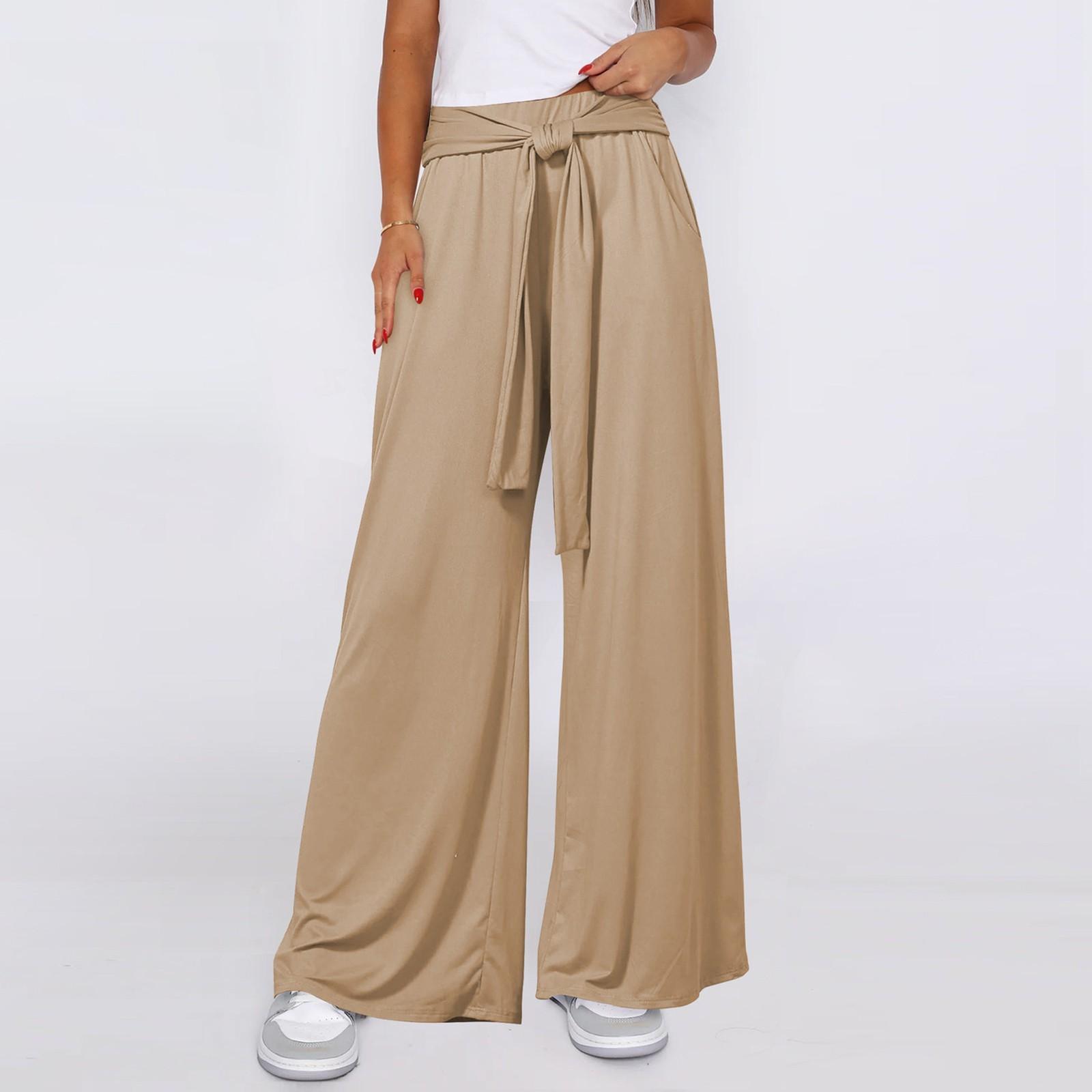 

Жіночі широкі брюки на шнурівці Повсякденні штани Однотонні штани з кишенями L хакі
