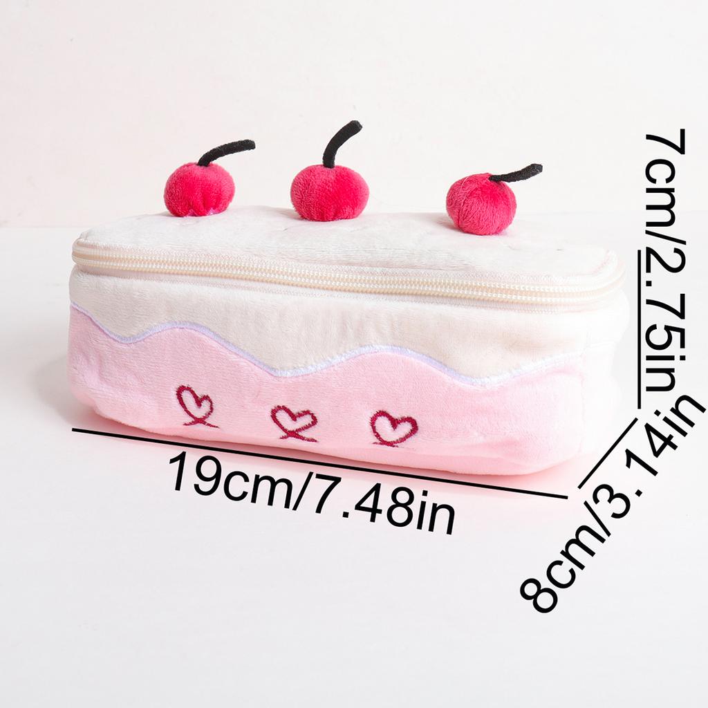 New Plush Cherry Cake Pen Bag Large Capacity Pencil Case Students Multifunction Stationery Bag For School Office