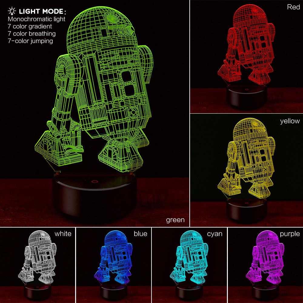 Buy 7 Colors 3D Robot Night Light Table Desk Lamp Optical Illusion ...