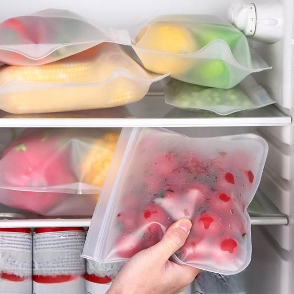 Set Of 4 Thickened Sealed Peva Food Preservation Ziplock Bag, Suitable For Refrigeration, Classification And Storage