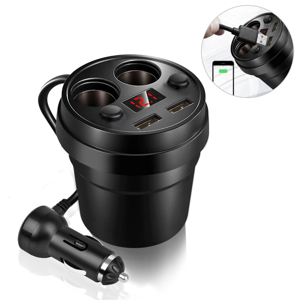 Cup Dual USB Car Charger with Wire Multifunction Cigarette Lighter for Phone Tablet PC