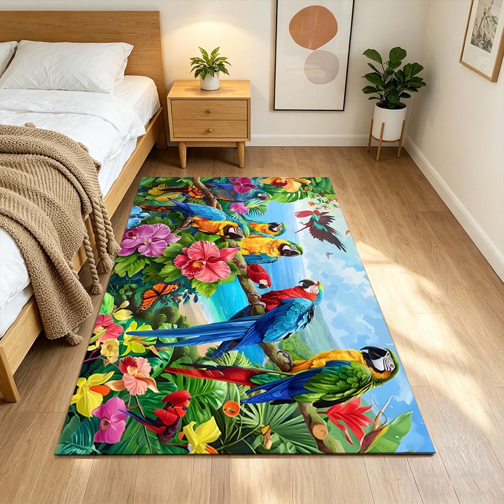 Tropical Parrots And Flowers Non-Slip Home Carpet Design for Office Decor Living Room Bedroom Gift
