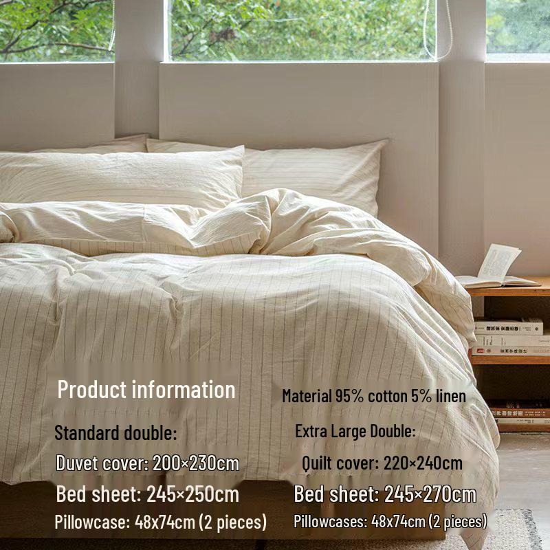 Meiji Nishikawa Minimalistische Streep Katoen Linnen 4-delige Bedset met YKK Rits