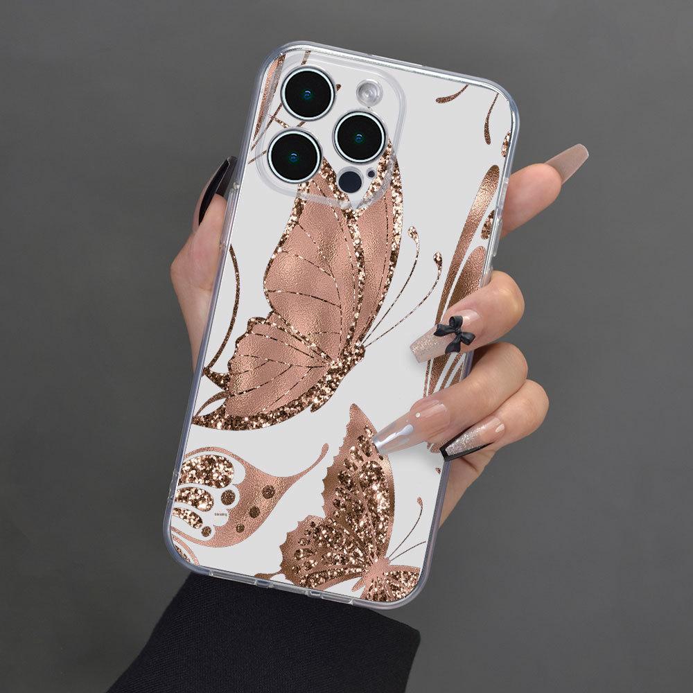 

«Золотой чехол для iPhone 15 с рисунком бабочки — защитная крышка для объектива» iPhone 14 Pro прозрачный