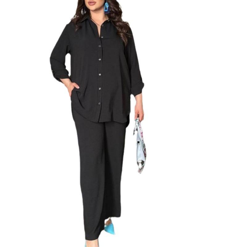 Mode féminine 2025: Ensemble deux pièces haut ample à manches longues et pantalon droit