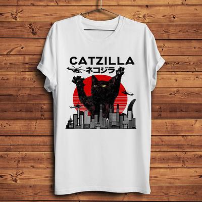 Vintage Cat Kaiju Catzilla Funny Tshirt Unisex Summer New White Casual Short Sleeve Oneck T Shirt Unisex Streetwear Tee