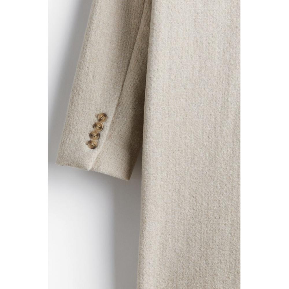 H M Double Breasted Wool Blend Coat Beige