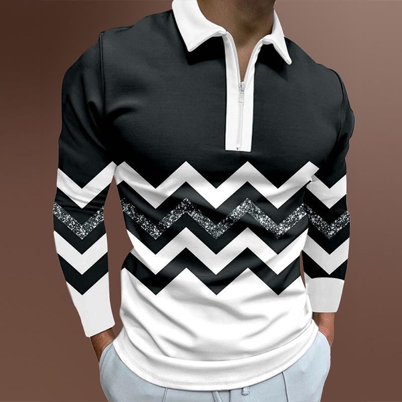 Slim Fit Long Sleeve Zip Polo Shirt, Stylish Casual Men's Top