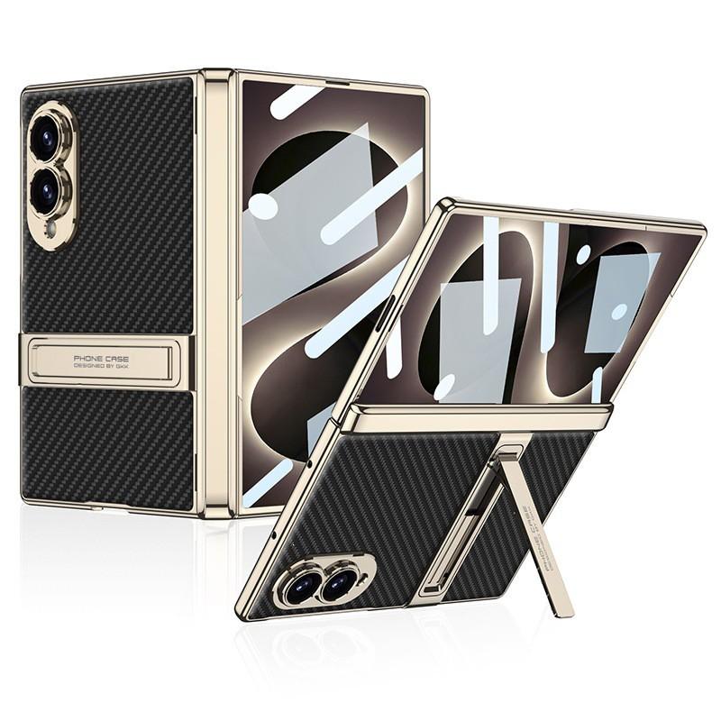Galaxy Z Fold8 Case Magnetic Snap-on Full Cover With Kickstand Vegan Leather Texture Electroplated PC Shockproof