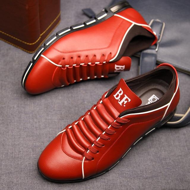 Spring Autumn New Men Shoes Casual Sneakers Fashion Solid Leather Shoes Formal Business Sport Flat Round Toe Light Breathable