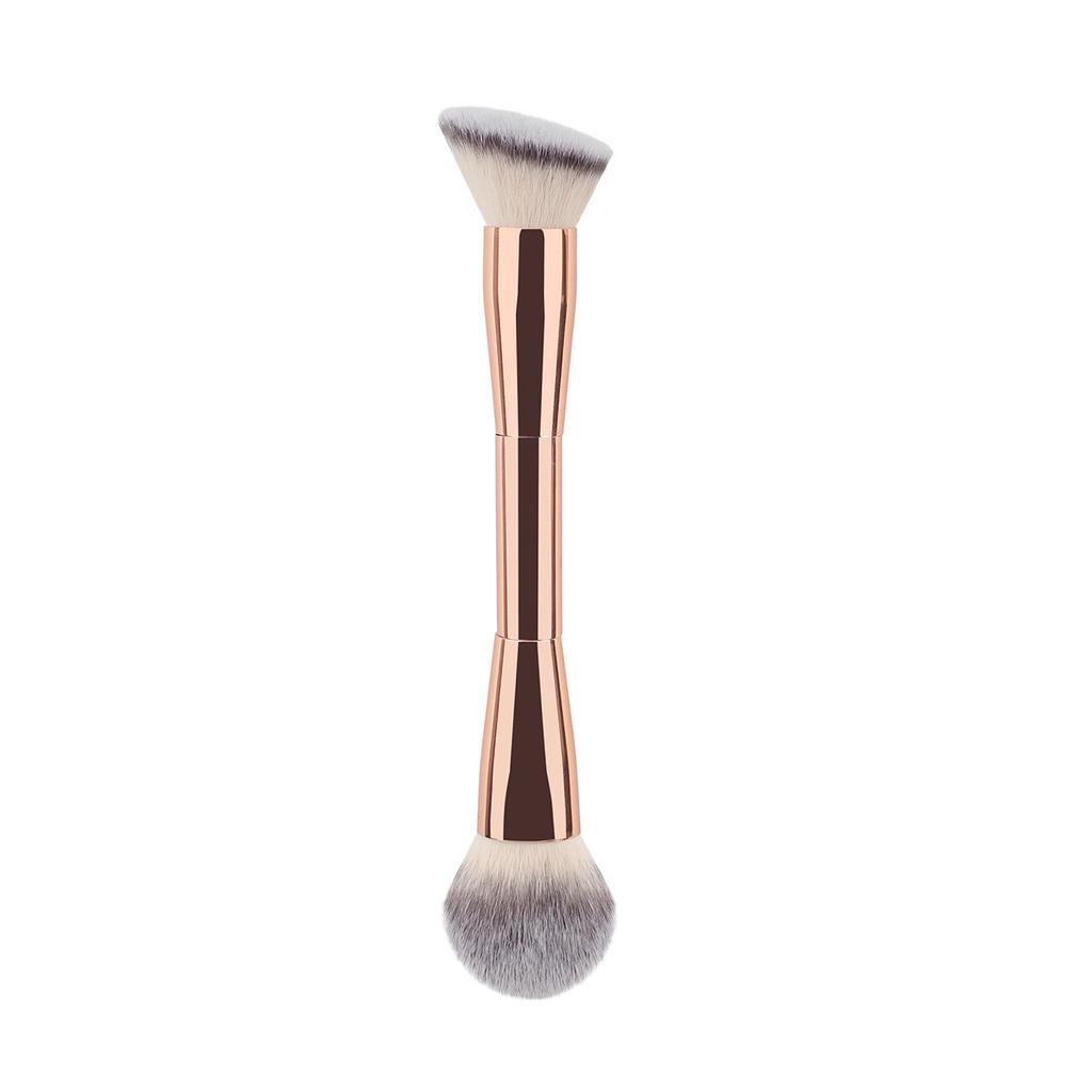 New all-aluminum tube double-head brush, flame trim contour, blush brush, loose powder brush, flat head oblique head foundation brush, multi-function