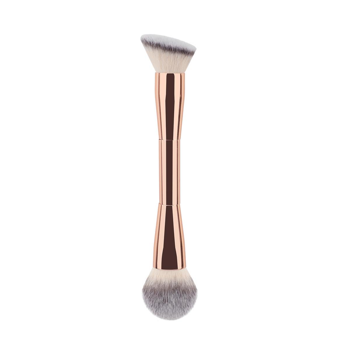 New all-aluminum tube double-head brush, flame trim contour, blush brush, loose powder brush, flat head oblique head foundation brush, multi-function