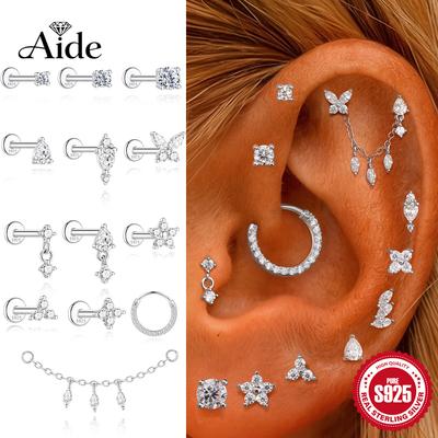 AIDE 925 Silver 1PC Mini Moissanite Four-Claw Screw Stud Earrings Casual Design DIY INS Ear Studs For Lady Jewelry