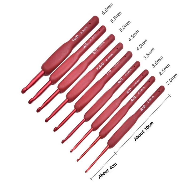 

9Pcs Red Crochet DIY Handmade Knitting Tool, Aluminum Oxide Yarn Needle 2.0-6.0mm Crochet Kit
