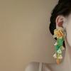 Mesh flower green leaf fringed earrings Mori vacation style Internet celebrity stud earrings earrings small fresh and sweet earrings