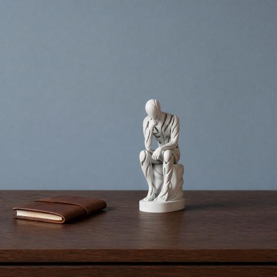 Abstract Thinker Ornament 3D Printed Matte White Sculpture Living Room Sculpture for Desktop